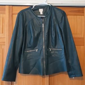 Chicos Dark Forest Green Faux Leather Jacket Sz 2